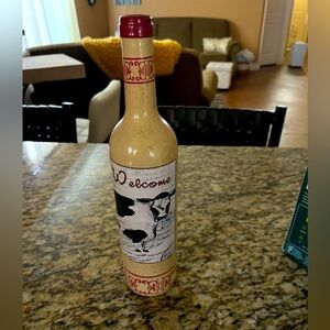Painted Wine Bottle with Cow